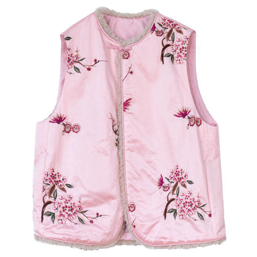 牧衣游原创 35姆米重磅丝棉匹绣夹棉马夹保暖粉色复古中式 山志 商品图4