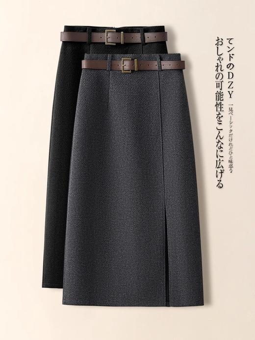 赠送皮带【手感柔软垂顺有型❗️开叉设计显瘦显气质】毛呢休闲半身裙女秋冬季2025新款气质a字裙垂感百搭直筒包臀裙子。jb 商品图1