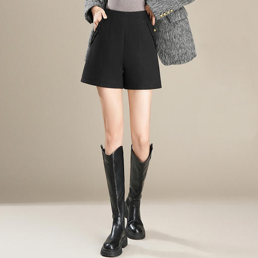 「自」全新升级【铂金会员137/天猫179/差价42】(14237)洛诗琳高腰毛呢直筒短裤2025秋冬气质百搭显瘦A字毛呢短裤 商品图0