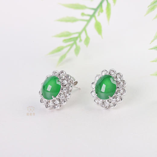 【绽放】满绿翡翠镶钻耳坠-EZ12410085 商品图1