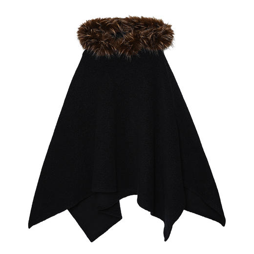 素舶 绵羊毛撞色环保皮草毛领防风保暖连帽斗篷外套毛呢大衣 商品图6