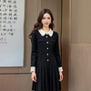 奢姿大码女装2025冬季撞色翻领袖口花边设计感气质连衣裙百褶裙9954870510 商品缩略图4