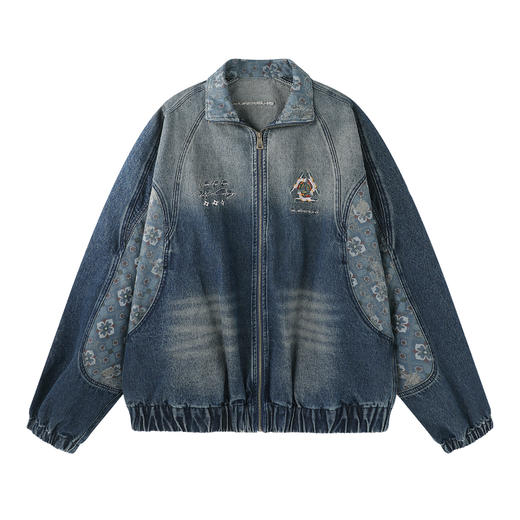敦煌联名BJHG不计后果牛仔外套男冬季潮牌美式复古水洗印花夹克女 商品图4