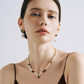 “明星同款 圣诞节礼物”安铂洛利 焦糖咖啡系列 蛇形虎眼石开口戒指/虎眼石贝珠耳钉/珍珠吊坠项链