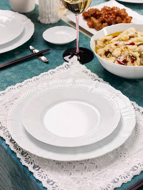 Noritake则武 cher blanc进口浮雕餐具套装纯白餐盘套组家用送礼