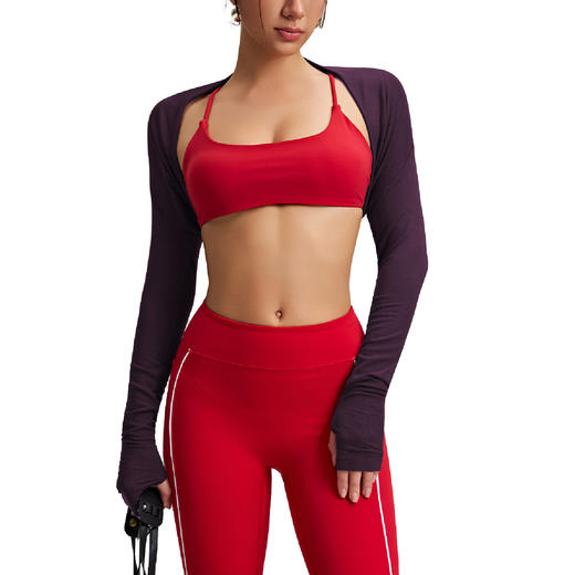 跃牌【安琪拉系列】 新款运动长袖瑜伽舞蹈披肩健身纯色开衫小坎肩遮副乳训练运动罩衫 商品图4