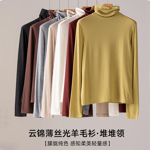 「自」全新升级【铂金会员146/天猫189/差价43】(03201)洛诗琳新款丝光羊毛打底衫2025秋冬修身堆堆领纯色打底上衣 商品图2