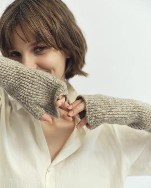 JAI 25AW 燕麦色真丝羊绒露指手套 商品图0