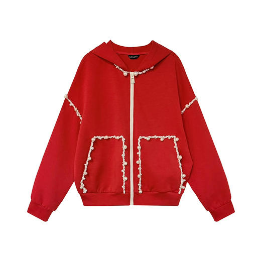 红色珍珠织带宽松卫衣外套 商品图0