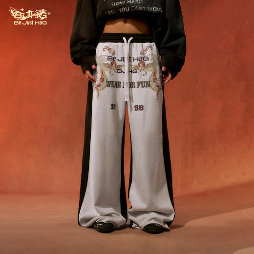 【敦煌联名】BJHG不计后果休闲裤子男款潮撞色印花针织阔腿长裤女 商品图2