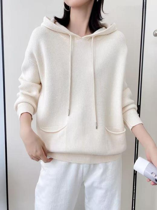 推荐款—（多色）面料有垂感口袋百搭连帽针织半拉链打底衫-喜出 商品图0