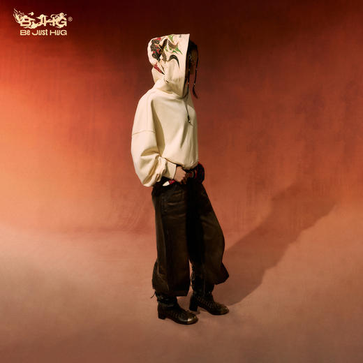 敦煌联名BJHG不计后果卫衣男款冬美式重磅连帽情侣做旧印花上衣女 商品图3