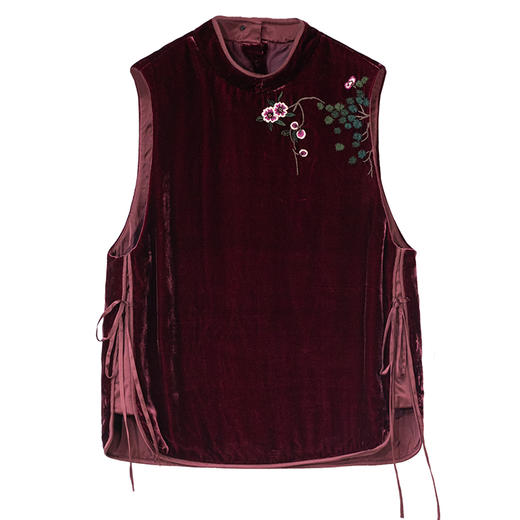 牧衣游原创 丝绒手工刺绣夹棉马夹复古东方新系带新中式马甲 釉青 商品图4