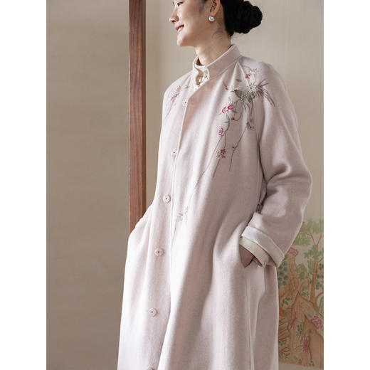 牧衣游原创 绵羊毛混纺手工刺绣毛呢长外套冬季宽松气质大衣 南妗 商品图2