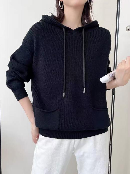 推荐款—（多色）面料有垂感口袋百搭连帽针织半拉链打底衫-喜出 商品图2