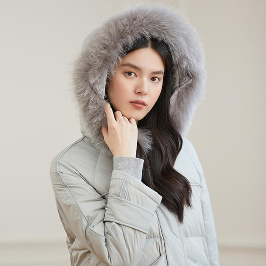 Famecoco范可儿90白鸭绒羽绒服女士冬季中长款过膝外套D218AD301 商品图2