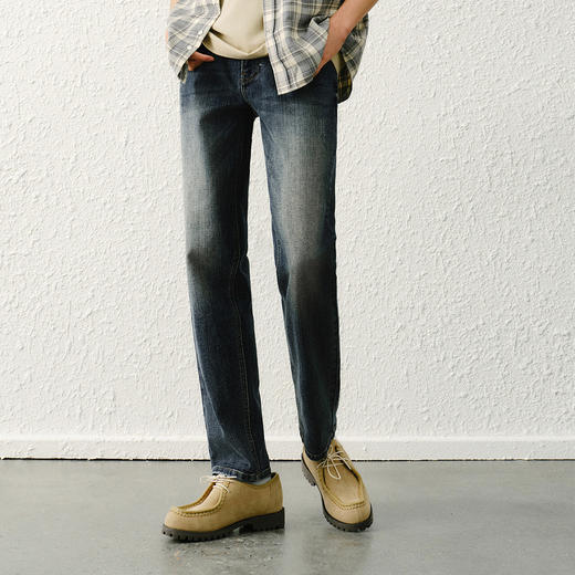 森马牛仔裤男士春装竹节肌理合体直筒裤子轻复古打磨做旧水洗长裤 商品图2