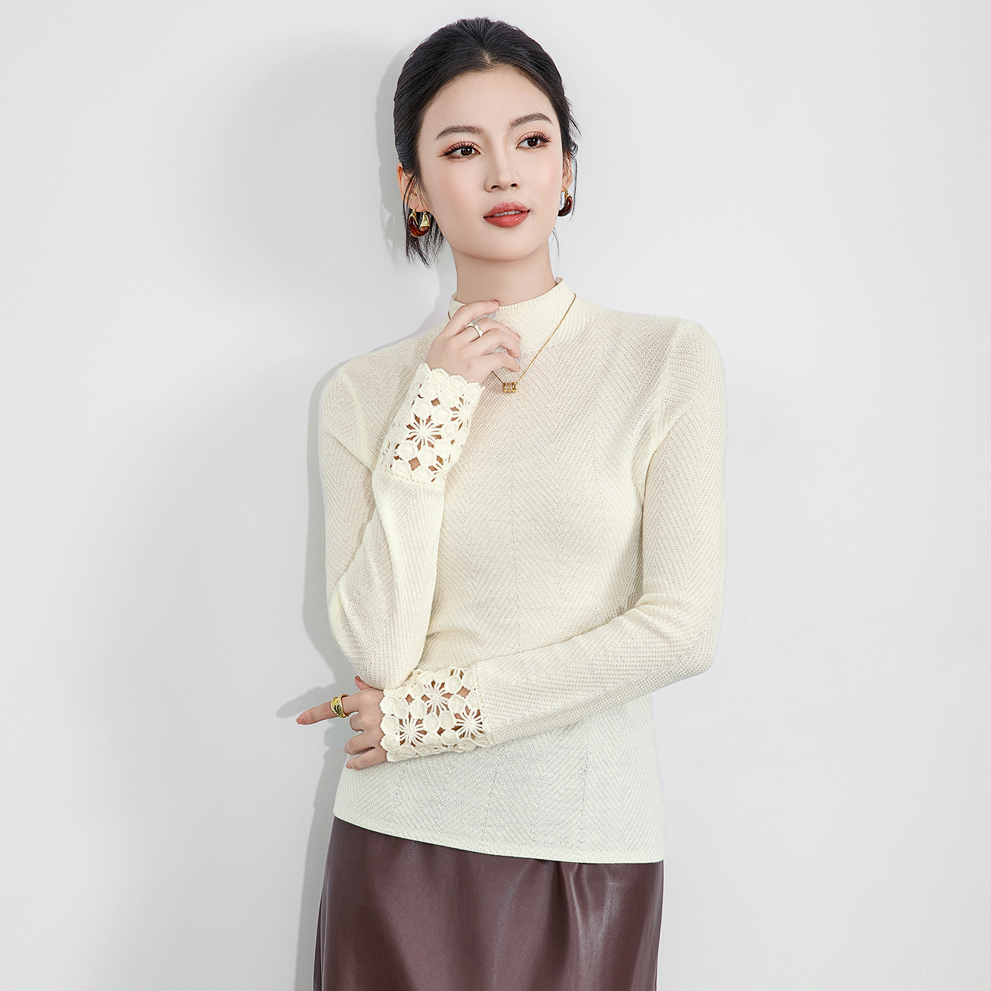 「高货wl」全新升级【铂金会员220/天猫289/差价69】(02941)洛诗琳2025秋冬法式半高领立体鱼骨针密织工艺羊毛上衣女