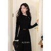 鹿向南「巴黎之夜」气质黑色长袖连衣裙女秋冬新款内搭针织长裙子 商品缩略图0