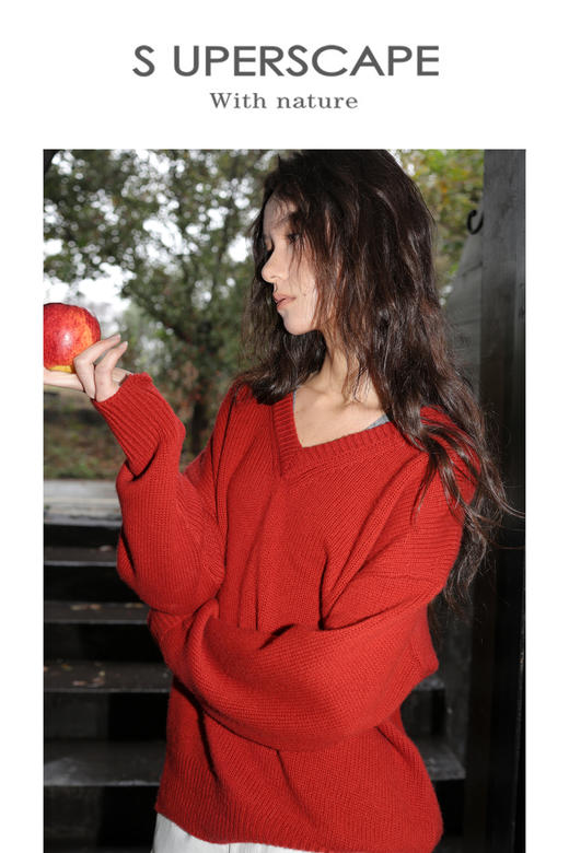 素舶 澳洲美利奴羊毛简约显瘦保暖肌理感柔软亲肤大V领针织衫套衫 商品图3