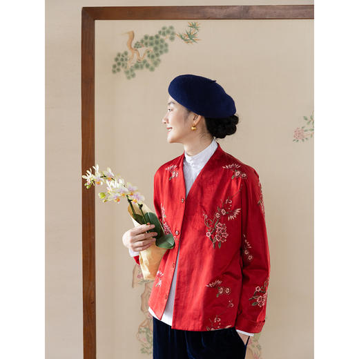 牧衣游原创 丝棉匹绣夹棉棉服女新款禅意复古中式棉衣保暖 闻序辞 商品图3