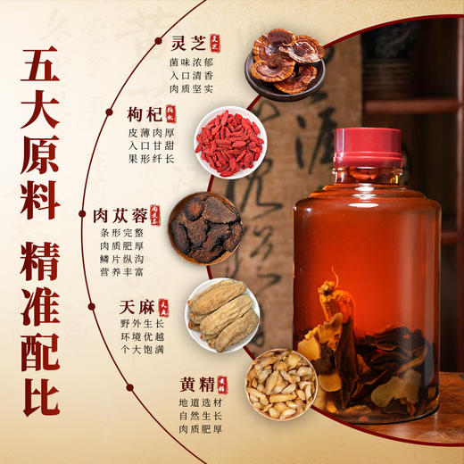 养生季节（天麻肉苁蓉酒）2.5L玻璃坛装，精美礼盒，精选灵芝 枸杞 黄精 肉苁蓉 天麻 5味国企原料，科学配比，充分侵泡 商品图1