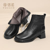 真皮粗跟短靴女黑色侧拉链软底时装靴2025新款X5M032-221 商品缩略图2