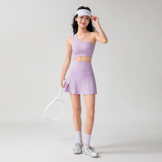 跃牌【安琪拉系列】裸感斜单肩美背背心高腰瑜伽透气迷你网球裙健身套装WX635+DK6358 商品图3