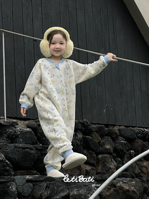 蕾蒂巴蒂 秋冬新款儿童三层保睡袋 宝宝连体衣圆领长袖睡衣男童女童家居服 商品图6