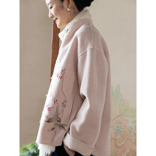 牧衣游原创 绵羊毛混纺手绣毛呢外套东方新中式双面呢开衫 书简 商品图1