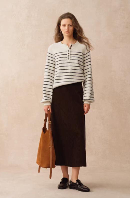 法式高知花边亨利领套头针织衫小灯笼袖羊毛针织毛衣 商品图7