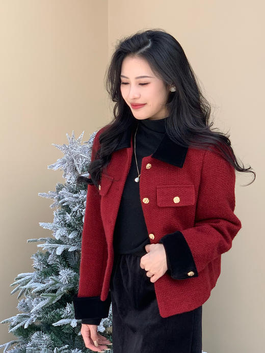 【百图lulu定制】【预售7天发】【璀璨香风外套】香风 纹理 金扣 丝绒拼接 香风外套 商品图2