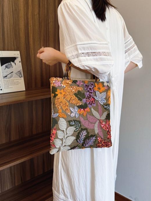 【刺绣复古竹节包】新款竹节手提包 高奢彩色亮片复古女士手拎包 重工刺绣潮晚宴包 商品图3