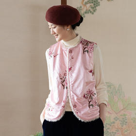 牧衣游原创 35姆米重磅丝棉匹绣夹棉马夹保暖粉色复古中式 山志