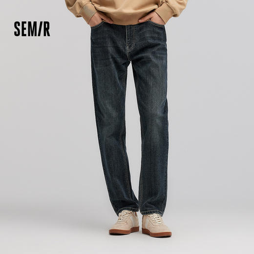 森马牛仔裤男士春装竹节肌理合体直筒裤子轻复古打磨做旧水洗长裤 商品图1