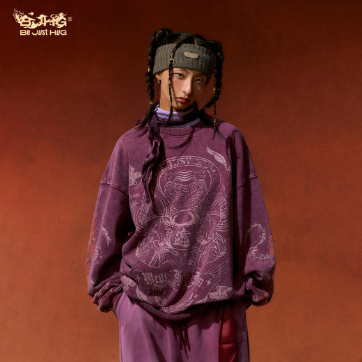 敦煌联名BJHG不计后果美式圆领卫衣男款春季新款潮复古宽松上衣女 商品图1