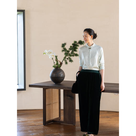 牧衣游原创 22姆米重磅净色真丝衬衫新款垂顺极简中式风衬衣 芸树 商品图1