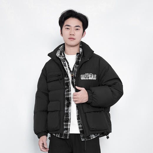 【新品上新】HX 冬季假两件短款立领羽绒服潮流C100440039101 商品图1