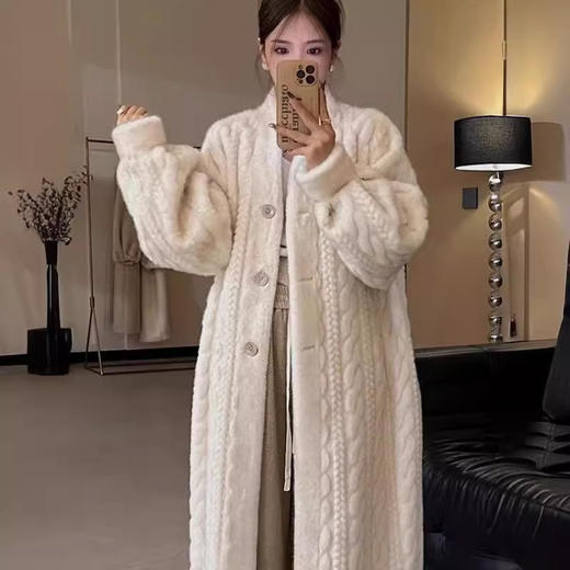 冬季加厚长款仿水貂毛绒麻花貂开衫皮毛一体环保皮草外套毛毛大衣女 商品图0