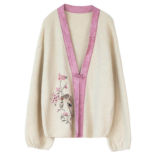 牧衣游原创 羊毛牛绒手工刺绣毛织外套软糯轻盈复古文艺开衫 月眠 商品图4