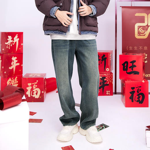 HX 冬季水洗直筒牛仔长裤加绒C201440058101 商品图0
