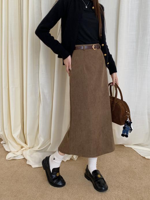 【舒适简约百搭❗️独特肌理感】灯芯绒半身裙女新款高腰显瘦复古遮胯直筒a字中长款后开叉包臀裙。jb 商品图3