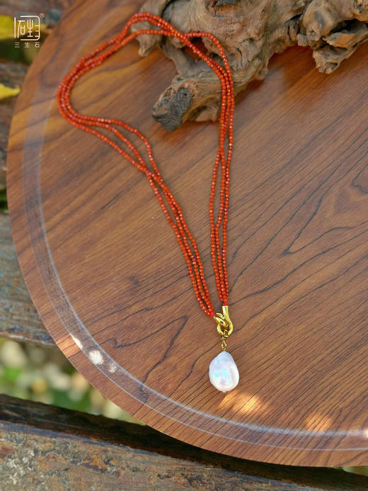 天然巴洛克珍珠 彩宝多用设计项链(南红/孔雀石/黑尖晶) 商品图14