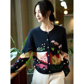 预售「自」全新升级【铂金会员367/天猫489/差价122】(14813)洛诗琳重工刺绣花朵羊毛上衣2025秋冬气质加厚圆领针织开衫