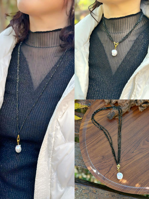 天然巴洛克珍珠 彩宝多用设计项链(南红/孔雀石/黑尖晶) 商品图7