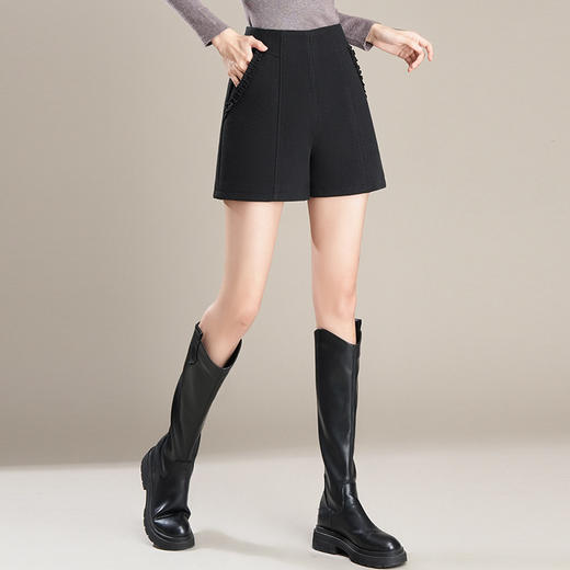 「自」全新升级【铂金会员137/天猫179/差价42】(14237)洛诗琳高腰毛呢直筒短裤2025秋冬气质百搭显瘦A字毛呢短裤 商品图1