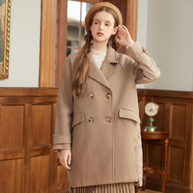 Famecoco范可儿毛呢拼接羽绒服冬季中长保暖白鸭绒女士外套D188AD001