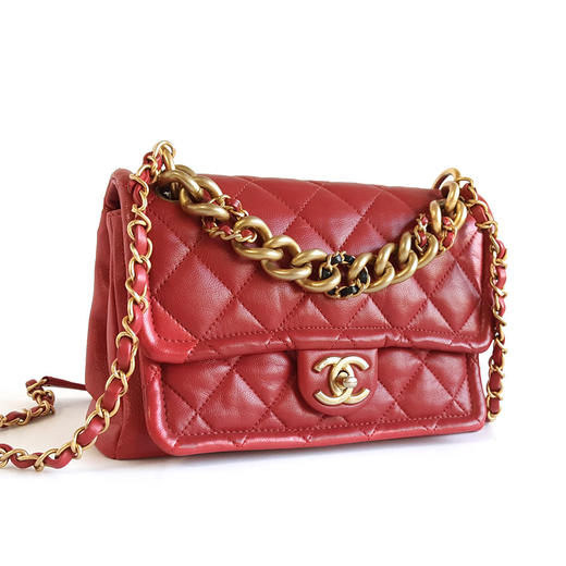 【95新】CHANEL香奈儿AS0937 B01190 N4855红色粗链条豆腐包单肩斜挎包女士 051225NJS05 商品图3