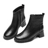 真皮粗跟短靴女黑色侧拉链软底时装靴2025新款X5M032-221 商品缩略图3