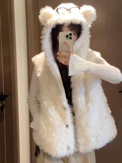 【减龄可爱百搭❗️柔软包裹感】2025秋冬季新款羊羔毛马甲女小熊连帽坎肩小个子甜美可爱外套背心。jb 商品图1